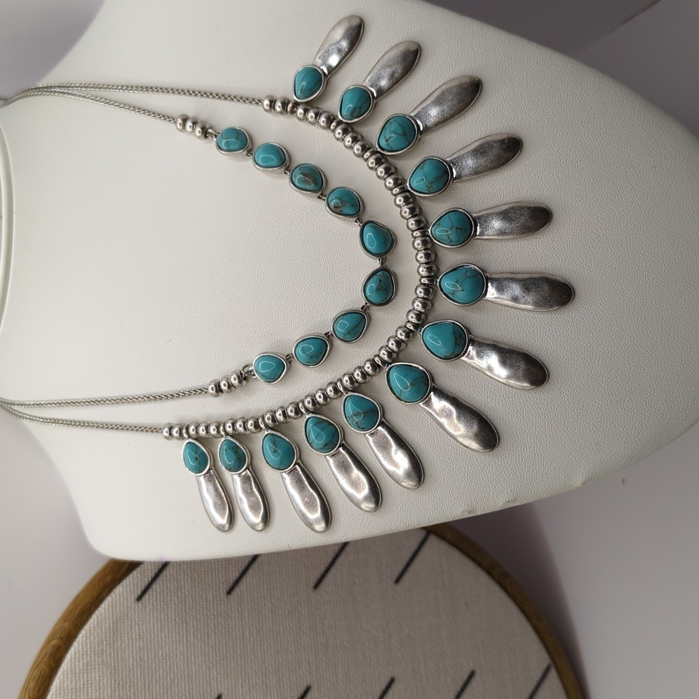 Lucky Brand Silver-Tone Layered Necklace with Turquoise Stones